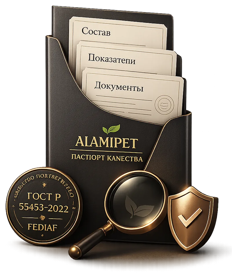 Паспорт качества. Состав, гарантированные показатели и сертификация ГОСТ Р 55453-2022 и FEDIAF